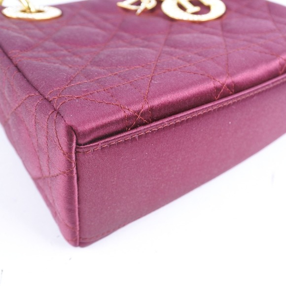Christian Dior Lady Dior Mini Satin Plastic Handbag Bordeaux - Picture 5 of 7